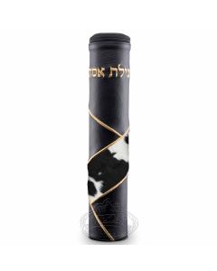 Black Megillah Holder, with Black And White Fur and Gold Embroidery