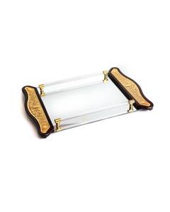 Goldplate And Wood Mirror Candlestick Tray