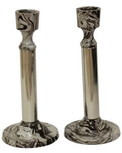 Candlestick Nickel Plated - Silver/Marble