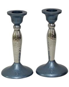 Candlestick Hammered Nickel Plated - Silver/Blue
