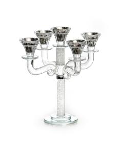 5 Branch Crystal Candelabra - Silver Design
