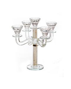 5 Branch Crystal Candelabra-Gold Stones Design