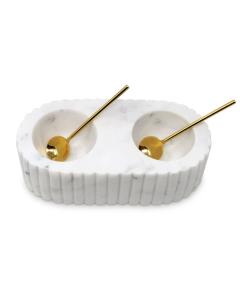 Marble Salt and Pepper Dish with Spoons