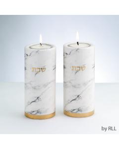 Ceramic Candlestick Set, Marble Design with Gold Accents