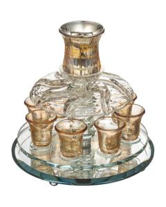 Crystal Golden Wine Fountain Set with 8 Small Cups