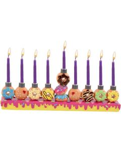 Hand Painted Resin Menorah - Chanukah Donuts