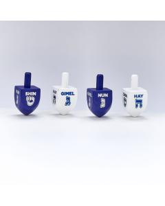 Small Blue & White Hot Stamped Wood Dreidels