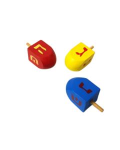 Small Wooden Dreidels-Asst. Colors red/blue/yellow -100 Pack