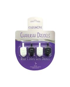 Pack of 4 Black & White Gloss Dreidels