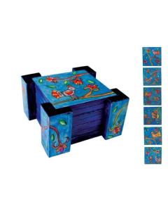 Painted Wooden Coaster Set (6 pcs) - Birds