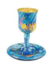 Wooden Kiddush Cup and Saucer - Exodus