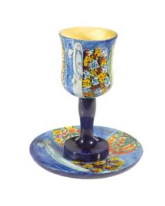 Wooden Kiddush Cup and Saucer - Figures