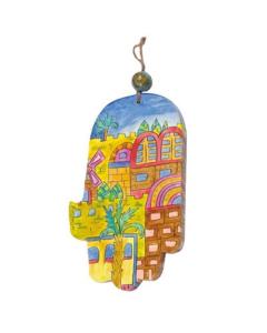 Large Wood Painted Hamsa -Jerusalem