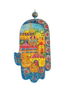 Large Wood Painted Hamsa -Jerusalem Oriental