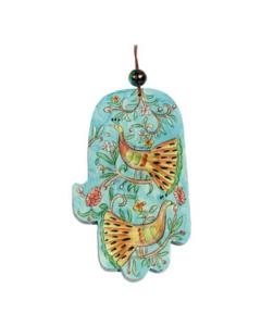 Large Wood Painted Hamsa -Peacocks