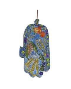 Large Wood Painted Hamsa -The Seven Species