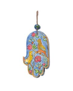 Small Wood Painted Hamsa - Pomegranates and birds