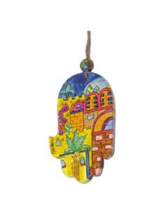 Small Wood Painted Hamsa - Jerusalem