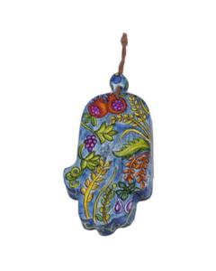 Small Wood Painted Hamsa - The Seven Species
