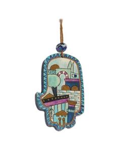Small Wood Painted Hamsa - Jerusalem Blue
