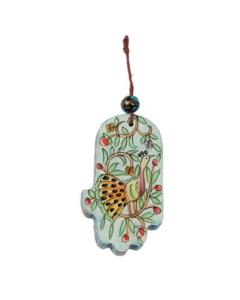 Small Wood Painted Hamsa - Peacock