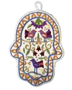Large Embroidered Hamsa - Birds