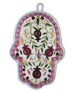 Large Embroidered Hamsa - Pomegranates