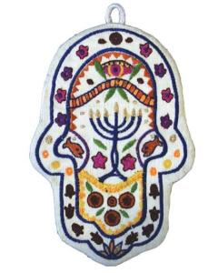 Large Embroidered Hamsa - Menorah