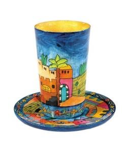 Wooden Kiddush Cup and Plate - Jerusalem
