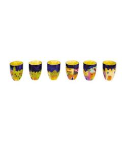 6 Small Wooden Kiddush Cups - Jerusalem