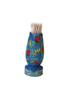 Painted Wooden Toothpick Stand - Pomegranates
