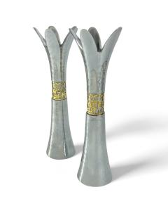 Emanuel Hammered Flower Shaped Candlesticks w/ Lace