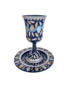 Hand Painted Kiddush Cup Pomegranate Design - Blue