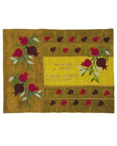 Raw Silk Appliqued Challah Cover Pomegranates Copp