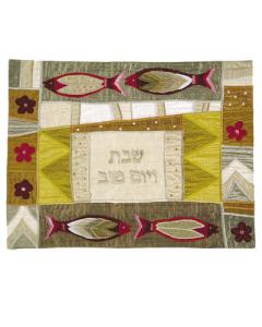 Gold Four Fish Raw Silk Appliqued Challa Cover