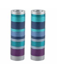 Emanuel Anodized Cylinder Candlesticks - Rings - Blue