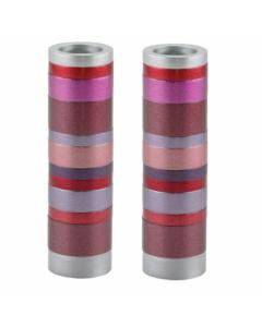 Emanuel Anodized Cylinder Candlesticks - Rings - Red