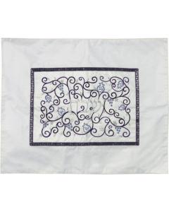 Embroidered Challah Cover Pomegranates White / Blue