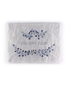 Emanuel Machine Embroidered Challah Cover-Birds/Flowers-Blue