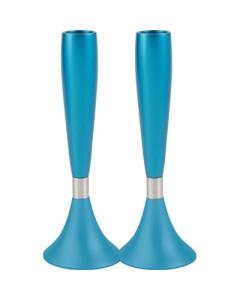 Anodized Aluminum Shabbat Candlesticks Large Turquoise