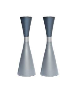 Emanuel Anodized Candlesticks w/ Ring - Gray
