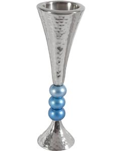 Anodized Aluminum Beaded Stem Candlesticks Silver / Turquoise