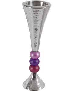 Anodized Aluminum Beaded Stem Candlesticks Silver / Red