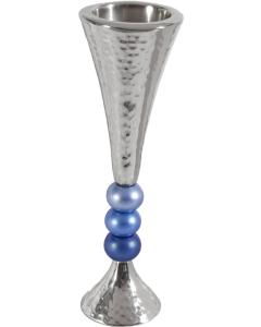 Anodized Aluminum Beaded Stem Candlesticks Silver / Blue