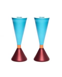 Double Sided Anodized Candlesticks W/ Ring - Red/Turquoise