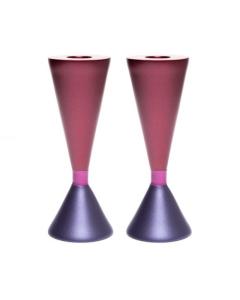 Double Sided Anodized Candlesticks W/ Ring - Purple/Maroon