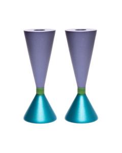 Double Sided Anodized Candlesticks W/ Ring - Turquoise/Purple
