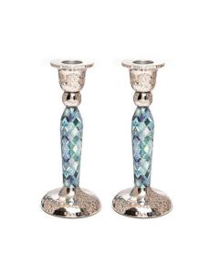 Emanuel Metal Candlesticks w/ Blue Design