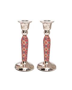 Emanuel Metal Candlesticks w/ Maroon Design