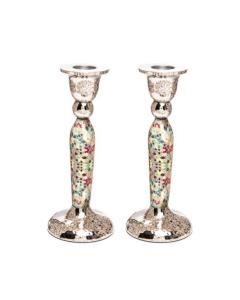 Emanuel Metal Candlesticks w/ Multicolor Geometric Design